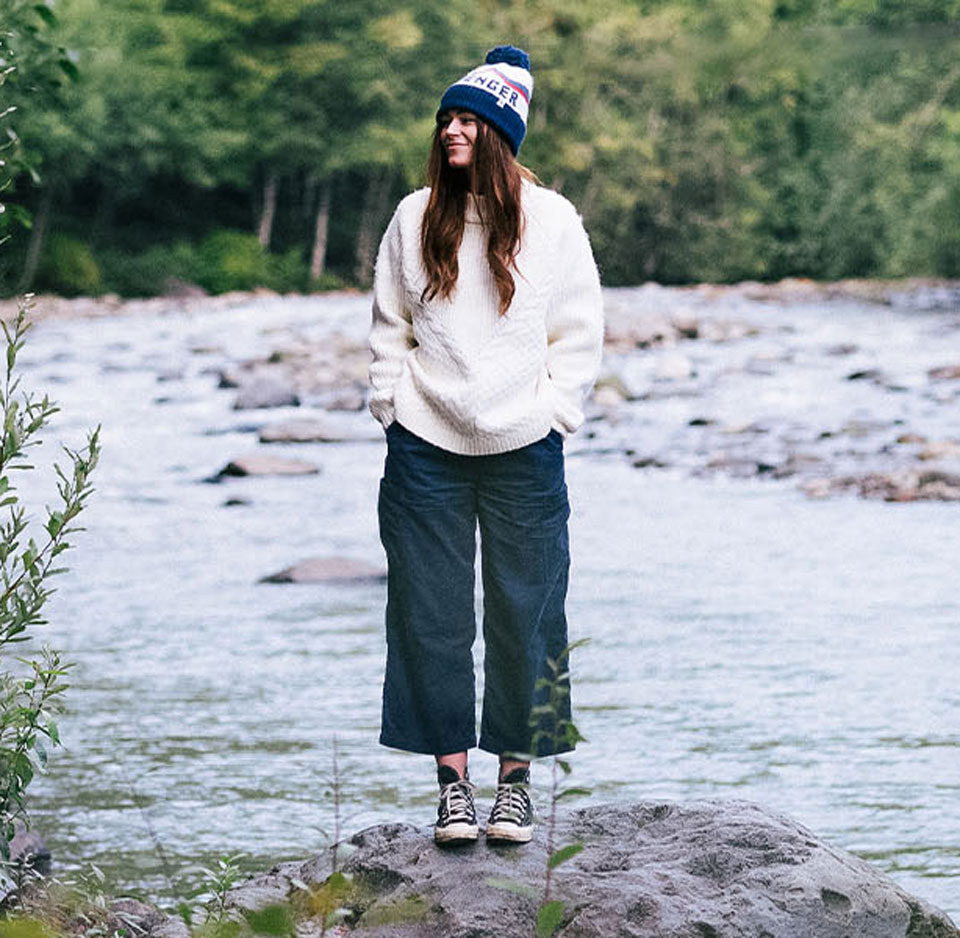 Woman wearing passenger jumper